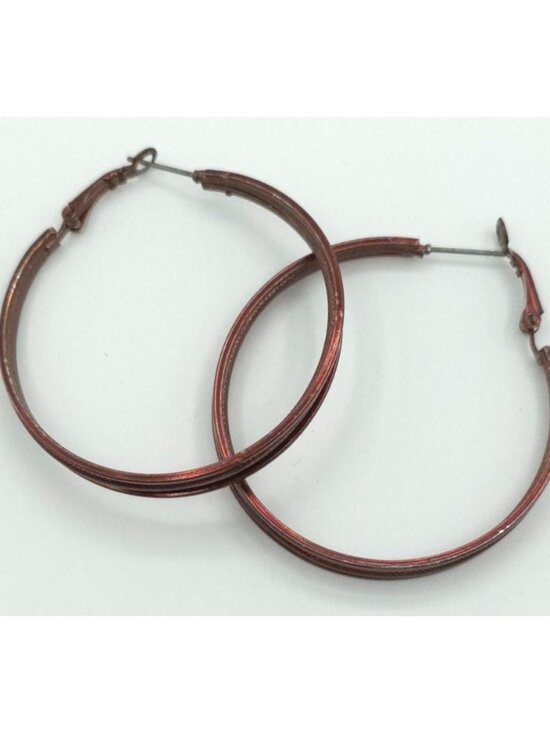 None Jewelry - Vintage Copper-Tone Textured Hoop Earrings Lightweight Statement Jewelry
